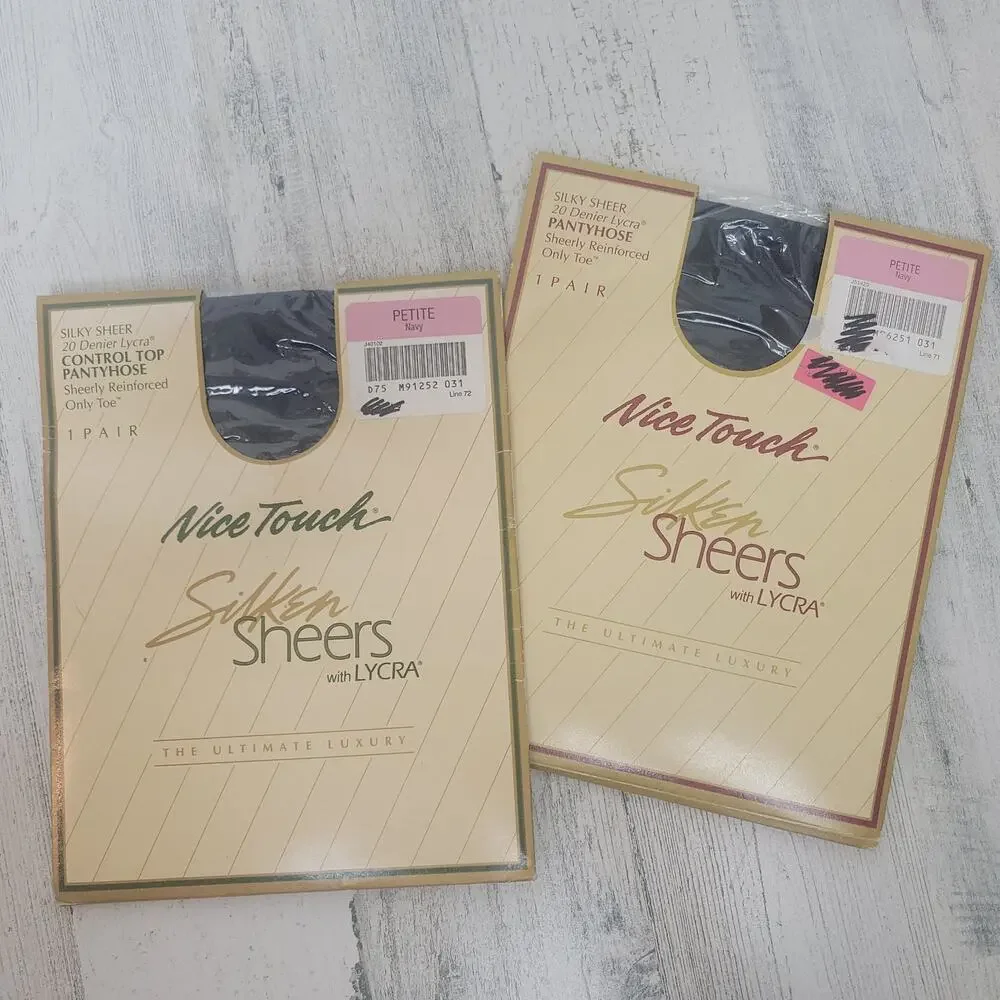 Vintage 2 Pair Bundle Nice Touch Navy Silken Sheers Pantyhose Petite